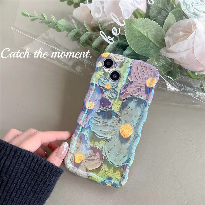 ORIGINAL Retro Oil Painting Phone Case Blu-ray Flowers Shockproof Case For Iphone 13 12 13pro 14pro 13 Pro Max Silicone Phone Cover