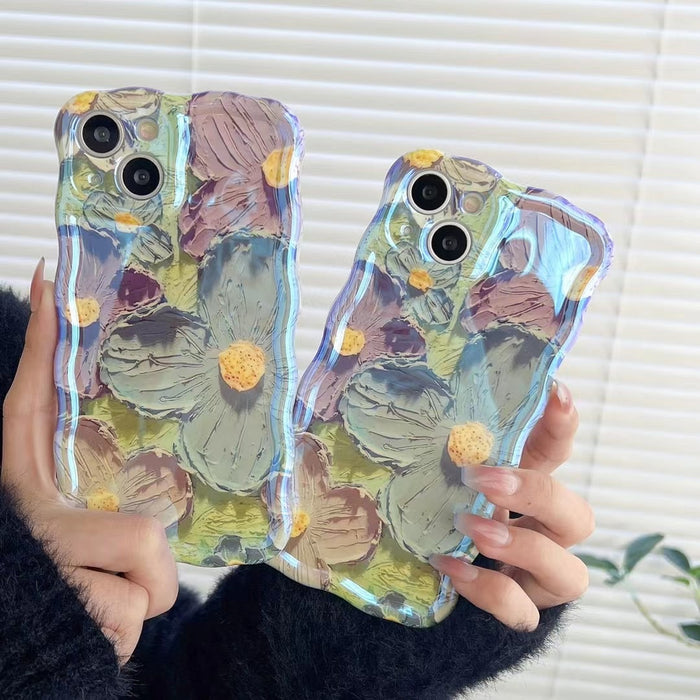 ORIGINAL Retro Oil Painting Phone Case Blu-ray Flowers Shockproof Case For Iphone 13 12 13pro 14pro 13 Pro Max Silicone Phone Cover