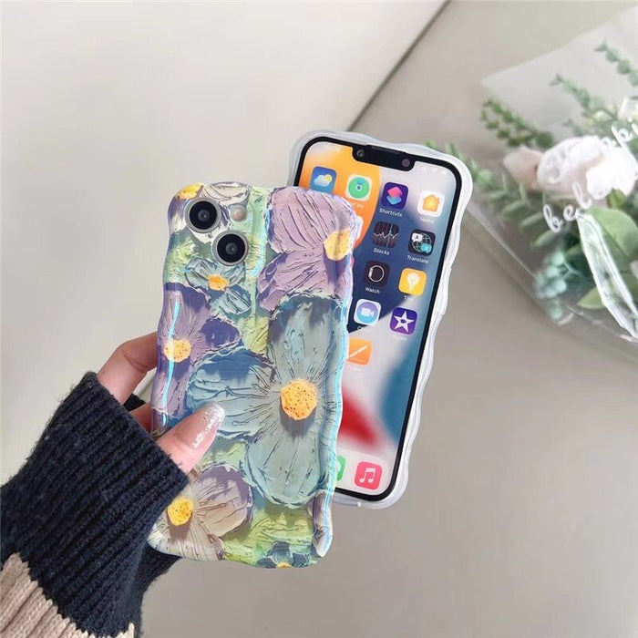 Retro Oil Painting Blu-Ray Flowers Shockproof Case for Iphone 13 12 13Pro 14Pro 13 Pro Max Silicone Cover Iphone 14 Fundas