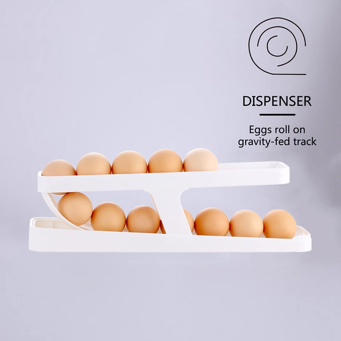 Rolling Egg Holder Dispenser,Refrigerator Automatically Rolling Egg Storage Container, 2 Tier Rolling Egg Dispenser, Space Saving Egg Tray for Refrigerator with 2 Egg Mold(1)