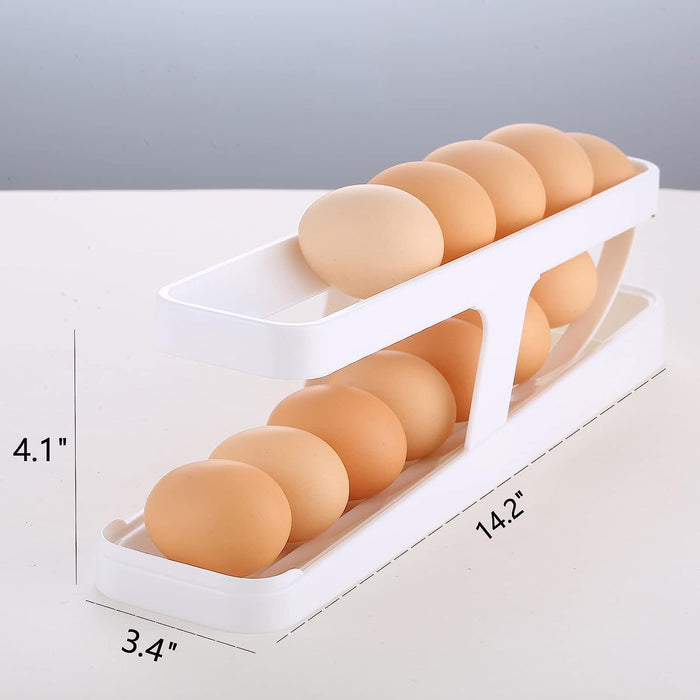 Rolling Egg Holder Dispenser,Refrigerator Automatically Rolling Egg Storage Container, 2 Tier Rolling Egg Dispenser, Space Saving Egg Tray for Refrigerator with 2 Egg Mold(1)