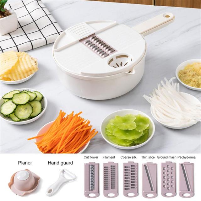 12 In1 Vegetable Cutter Slicer with Basket Fruit Potato Chopper Carrot Grater Multifunctional Vegetable Tool Kitchen Accessories
