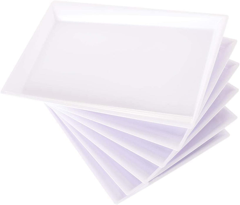 12Pcs White Plastic Serving Trays,15''X10'' Decorative Serving Trays,Slanted Rectangle Platter,Plastic Fast Food Tray,Wedding Platter Party Trays,Disposable Serving Party