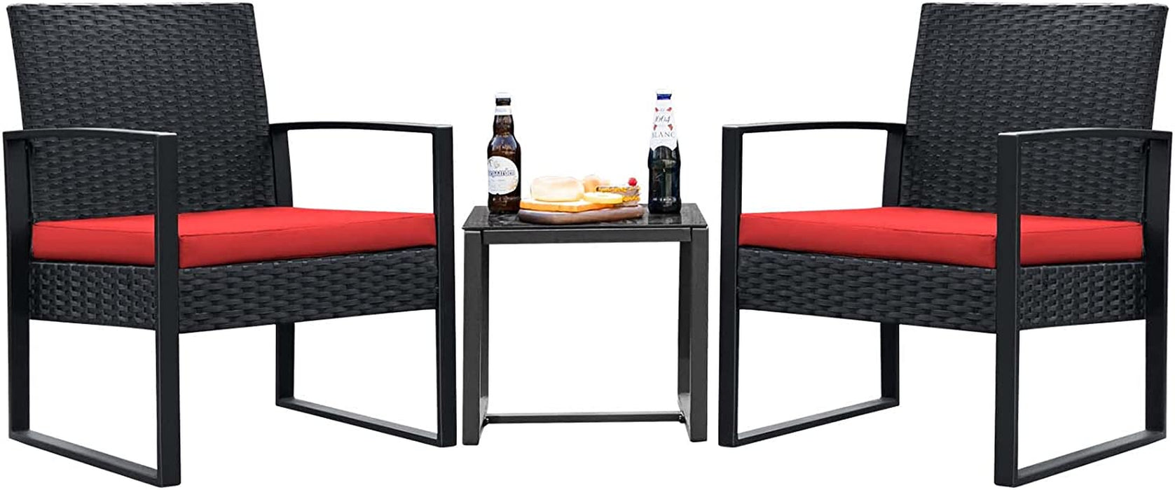 3 Pieces Patio Set Outdoor Wicker Patio Furniture Sets Modern Bistro Set Rattan Chair Conversation Sets with Coffee Table for Yard and Bistro (Black)