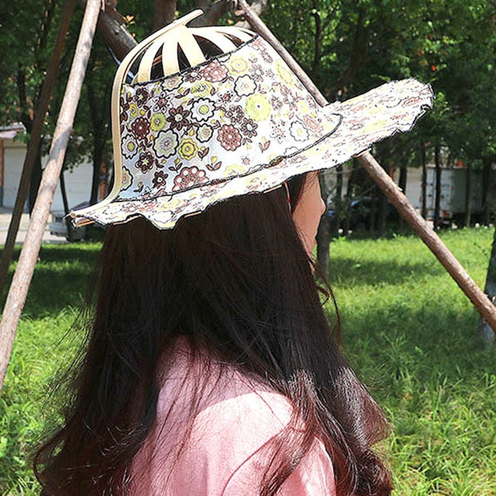 New Folding Fan Hat for Women Bamboo Silk Foldable Bamboo Sun Hat Summer Portable Travel Beach Sunscreen Fan Cap Jewelry Gift