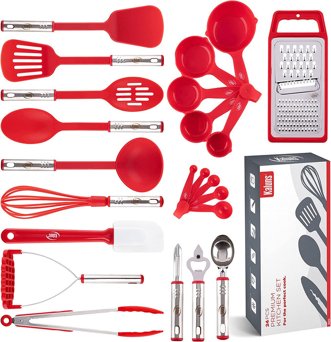 24 Pcs Nylon and Stainless Steel, Spatula Set, Kitchen, Home, House, Essentials & Accessories Kitchen Utensils Set Cooking Utensil Sets Kitchen Gadgets, Pots and Pans Set Nonstick and Heat Resistant, 