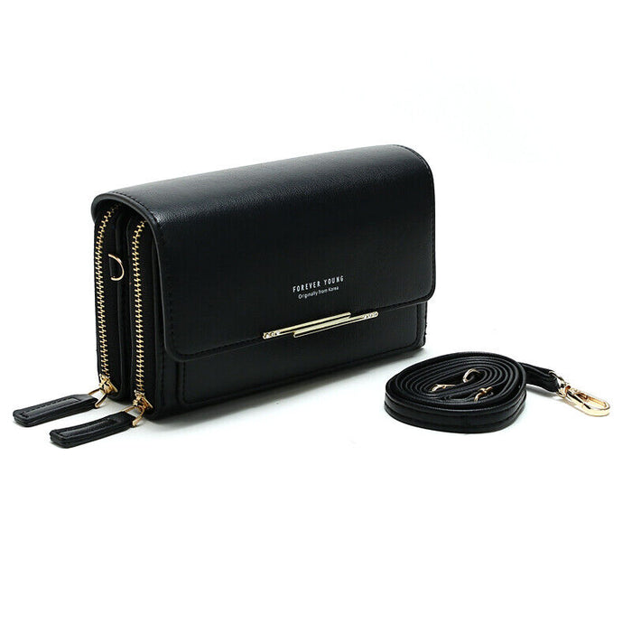 Women Leather Double Zipper Wallet Phone Bag Purse Crossbody Shoulder Bag Gift
