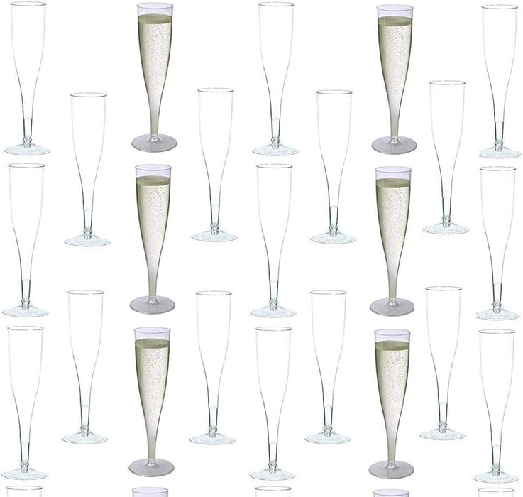 30 Plastic Classic Champagne Disposable Flutes for Parties Plastic Cups Wedding Party Toasting Cocktail Cups Bulk Party Pack (Gold Rim)