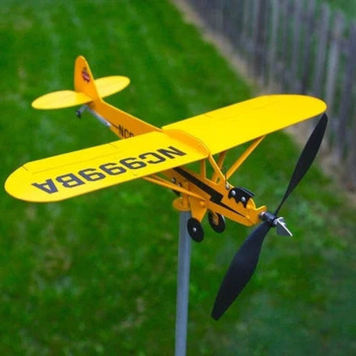 3D Piper J3 Cub Wind Spinner Plane Metal Airplane Weather Vane Outdoor Roof Wind Direction Indicator Weathervane Garden Decor