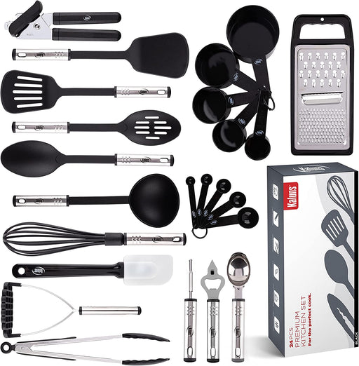 24 Pcs Nylon and Stainless Steel, Spatula Set, Kitchen, Home, House, Essentials & Accessories Kitchen Utensils Set Cooking Utensil Sets Kitchen Gadgets, Pots and Pans Set Nonstick and Heat Resistant, 