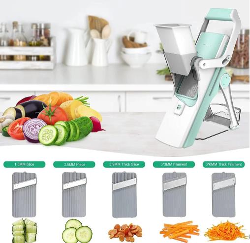 5 in 1 Vegetables Slicer Vegetable Cutter Manual Vegetable Cutter Kitchen Meat Slicer Food Chopper Grater Meat Cutter Not Hurting Your Hands Kitchen Tool
