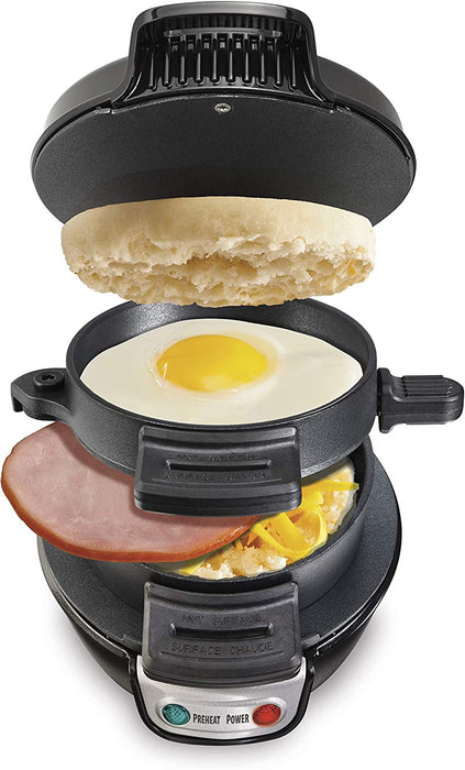 Breakfast Sandwich Maker with Egg Cooker Ring, Customize Ingredients, Perfect for English Muffins, Croissants, Mini Waffles, Single, Coral