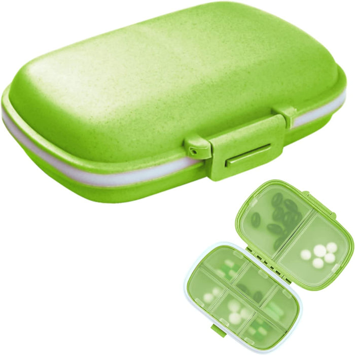1Pack Travel Pill Organizer, 8 Compartments Portable Pill Case, Small Pill Box for Pocket Purse Portable Medicine Vitamin Container Beige