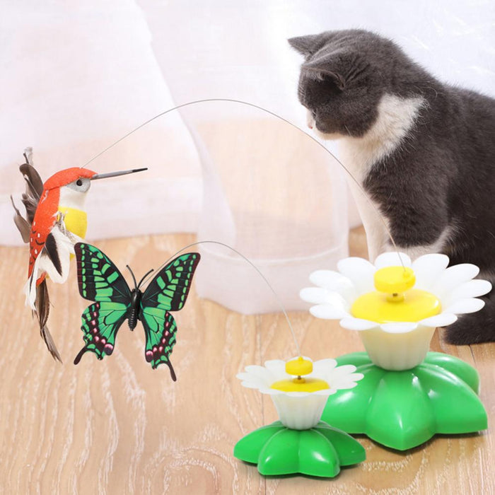 Interactive Cat Toy Cat Teaser Pet Supplies with 360 Degree Rotating Flying Bird Bee Butterfly and Flower Base