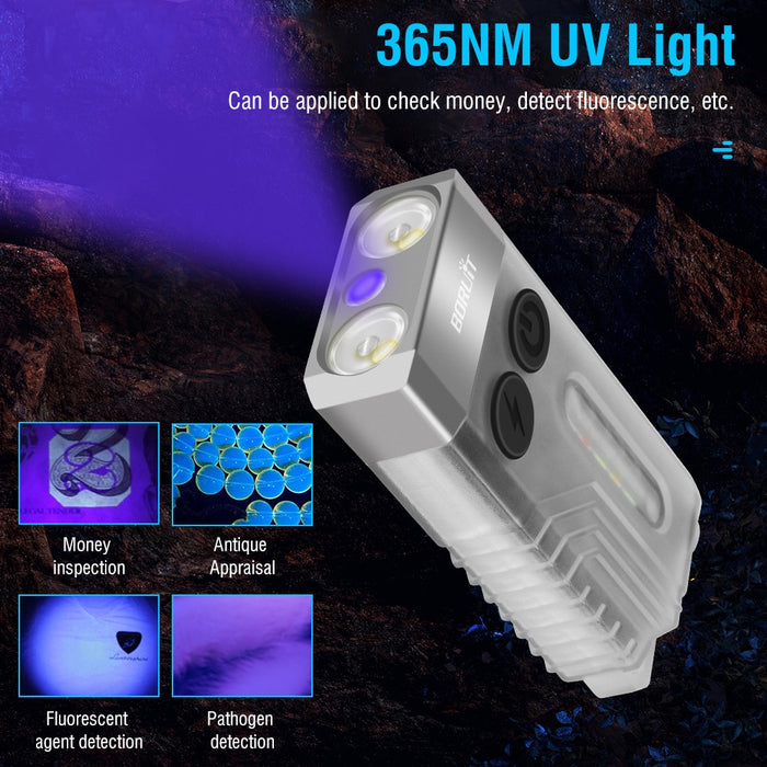 Small Powerful EDC Flashlight V10 EDC Keychain Flashlight Portable Mini Torch Type-C Rechargeable Work Light With Magnet UV Beep Camping Pocket Lantern