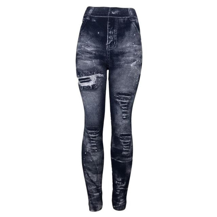 Women 2023 Imitation Distressed Denim Jeans Leggings Casual High Waist Slim Elastic Pencil Pants Sport Leggins Femal Push Up