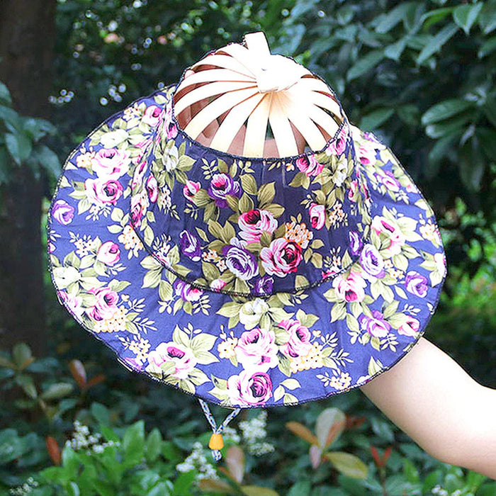 New Folding Fan Hat for Women Bamboo Silk Foldable Bamboo Sun Hat Summer Portable Travel Beach Sunscreen Fan Cap Jewelry Gift