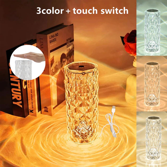 LED Crystal Table Lamp Rose Light Projector 3/16 Colors Touch RGB Adjustable Diamond Atmosphere Light USB Touch Night Light