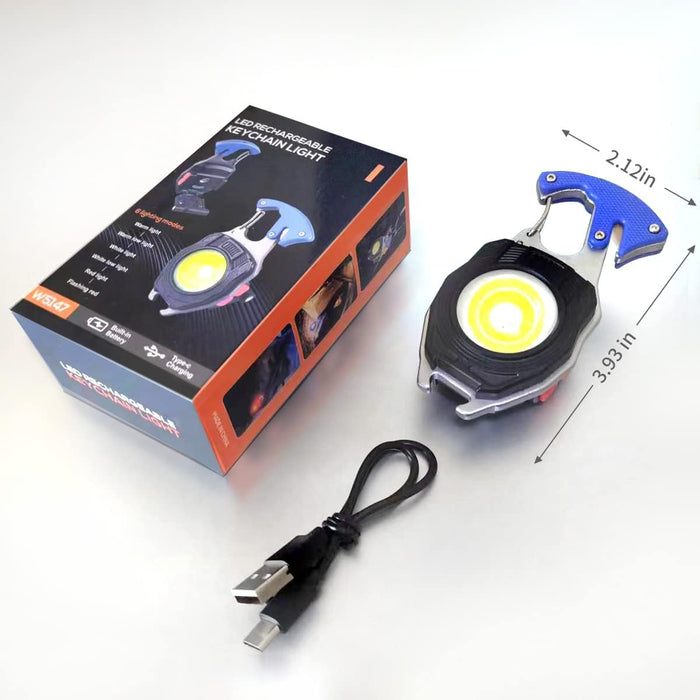 Keychain Flashlight,Led Flashlights,Cob Keychain Work Lights,With Heater Function,7 Light Modes,Usb Rechargeable,Magnet Base for Adsorption,Folding Bracket,Bottle Opener.