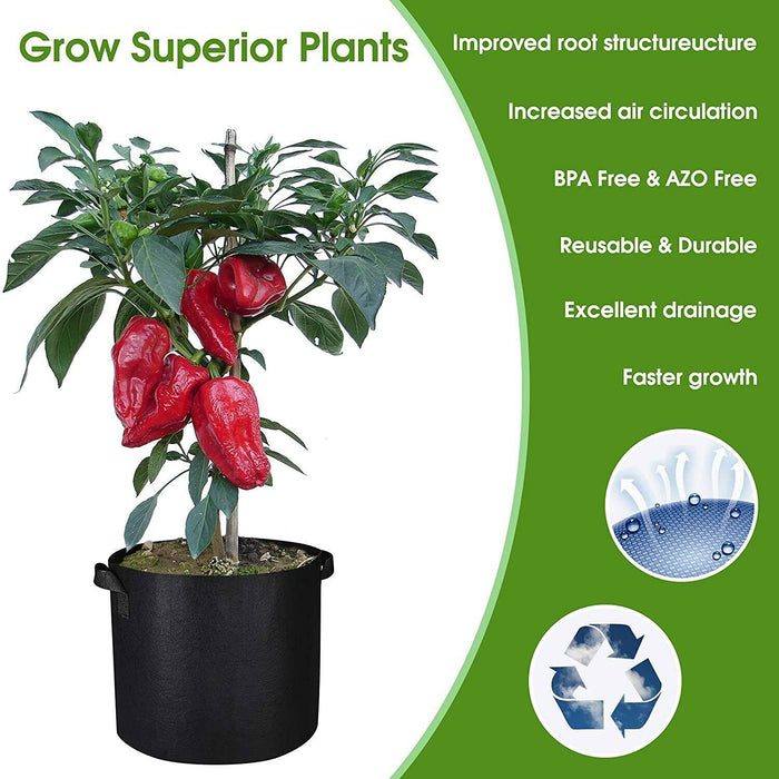10-Pack round Plant Pots Grow Bags Thickened Nonwoven Fabric 2/3/5/7/10 Gallon