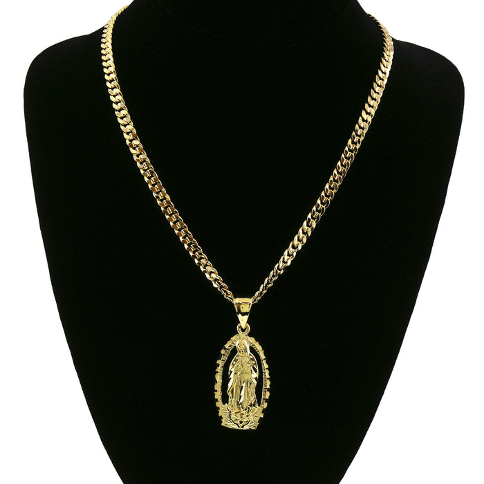 Mens 18K Gold Plated Hip Hop HOLY MARY Pendant 5Mm 30" Cuban Necklace Chain