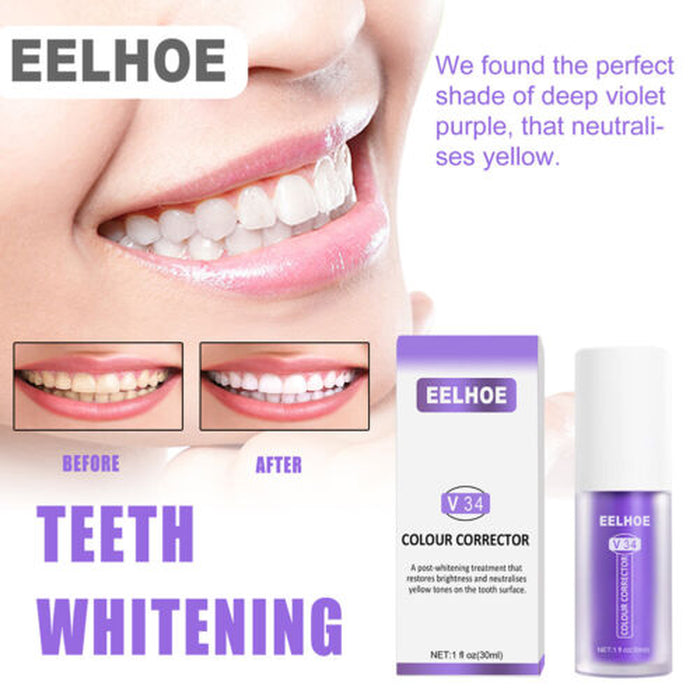 EELHOE Purple Toothpaste for Teeth Whitening V34 Color Teeth Cleaning Corrector