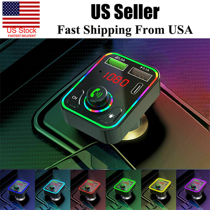 Bluetooth 5.0 Car Wireless FM Transmitter Adapter 2USB PD Charger AUX Hands-Free
