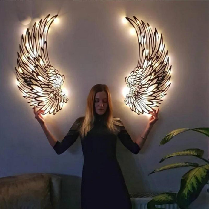 Metal Angel Wings Modern Wall Sculpture Wall Angel Wings Wall Art Decor Large Ancient Iron Wall Decoration with LED Wall Decor