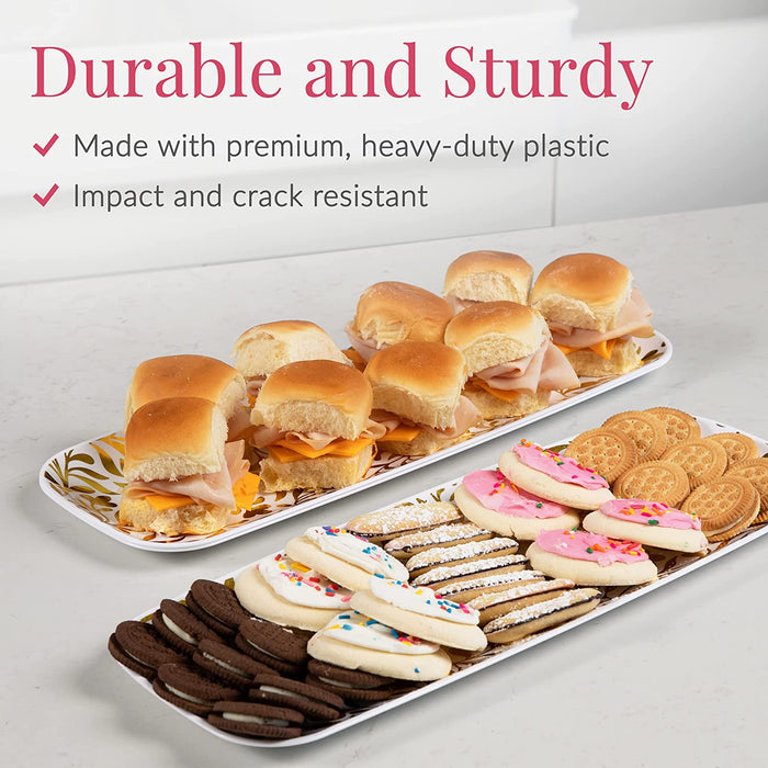 Elegant Plastic Serving Trays for Party (3Pk), 17.5"X6.5" - Gold Serving Tray - Disposable Serving Dishes for Entertaining - Serving Platter, Trays for Serving Food - Dessert Trays for Dessert Table