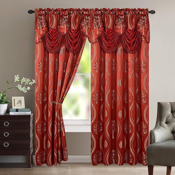 Luxurious Beautiful Curtain Panel Set with Attached Valance and Backing 54" X 84 Inch (Set of 2), Beige