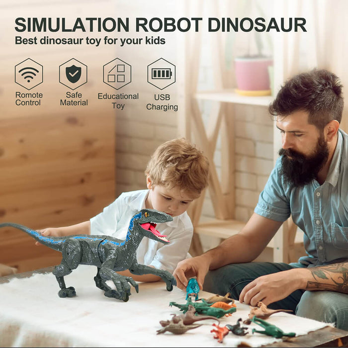 Remote Control Dinosaur Toys Kids RC Electric Walking Jurassic Dinosaur Simulation Velociraptor Toy with LED Light and Roaring