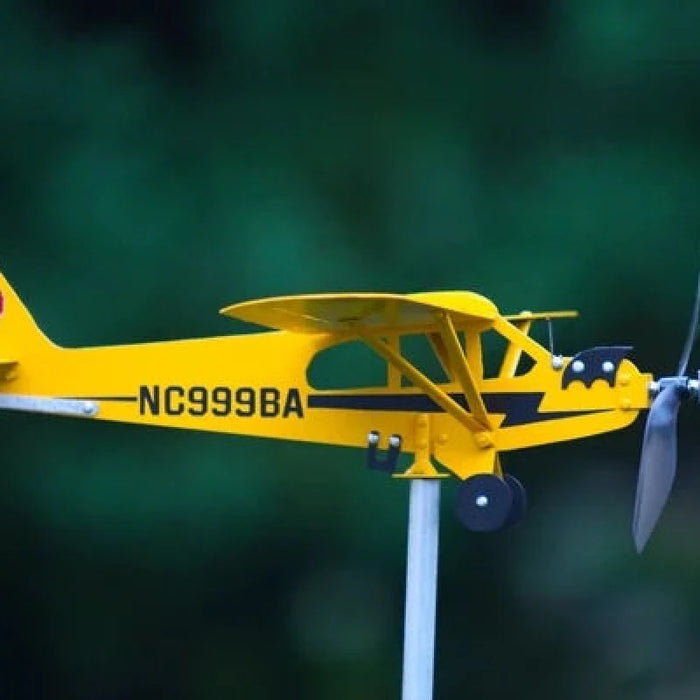 3D Piper J3 Cub Wind Spinner Plane Metal Airplane Weather Vane Outdoor Roof Wind Direction Indicator Weathervane Garden Decor