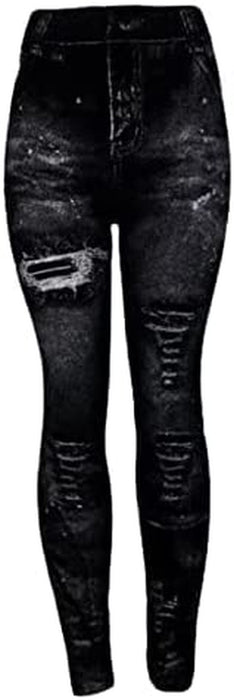 MKKENLEY Womens Denim Print Leggings High Waist Fake Jeans Butt Lifting Seamless Trouser Skinny Pants Look Print Jeggings