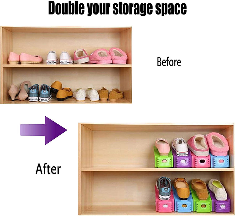  Shoe Slots Organizer 24 Pack, Shoe Stackers for a Pair of Shoes,Adjustable Double Layer Stack Shoe Space Saver, 50% Space-Saving Storage Shoe Rack Holder for Closet Organization,White